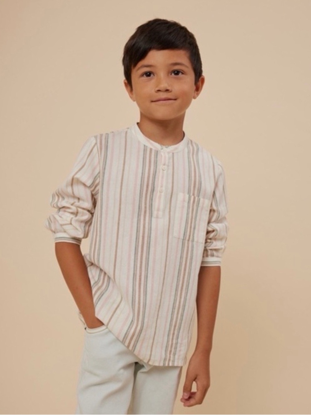 Bonpoint Mandarin Collar Boys Shirt